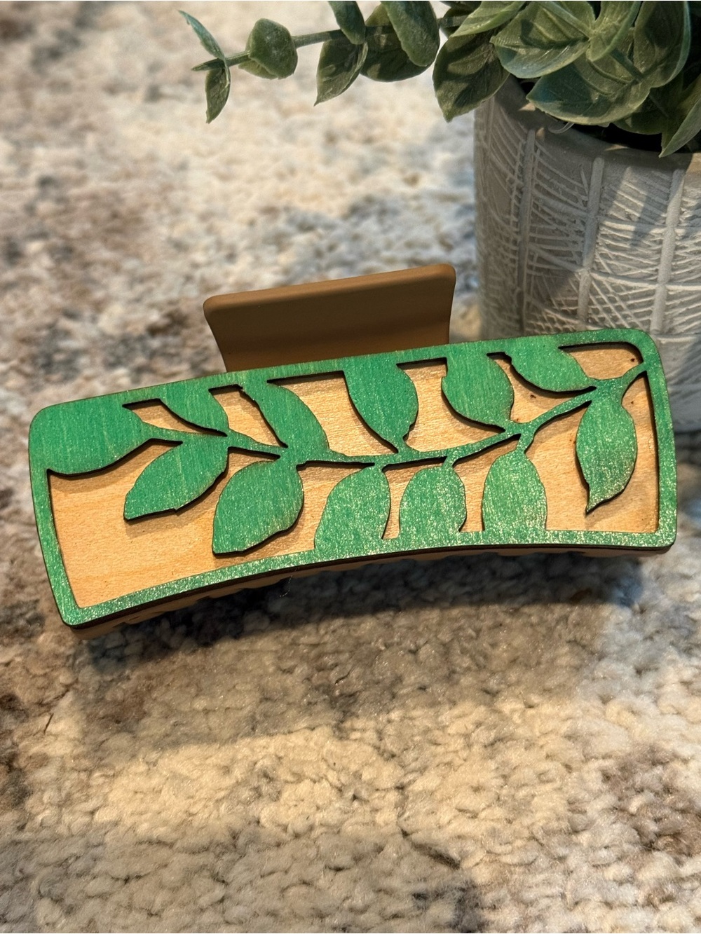Green Leaf Wooden Hair Clip - Women Accessories Hair Accessories